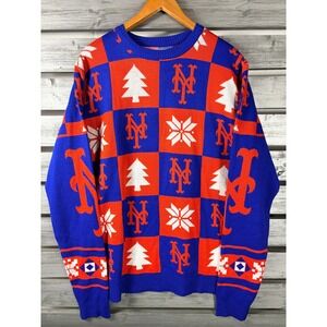 MLB New York Mets Ugly Christmas Sweater Mens XL Blue Orange Holiday Pullover